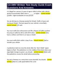 CA DMV Written Test Study Guide Exam Questions And Answers