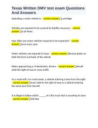 Texas Written DMV test exam Questions And Answers