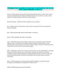 Washington Mast responsible serving Exam | Actual Questions And Answers Latest Updated 202