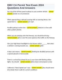 DMV CA Permit Test Exam 2024 Questions And Answers