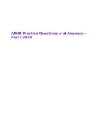 APHR Practice Questions and Answers - Part I 2024