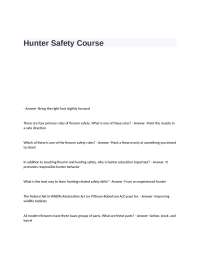 Hunter Safety Course Test Questions and Answers