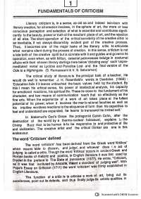 English – Principles & History of Literary Criticism – Fundamentals of Criticism