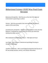 Behavioural Science 10183 Wsu Final Exam Revision 2024/2025 Detailed Questions And Expert
