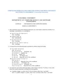 COMP232 MATHEMATICS FOR COMPUTER SCIENCE CONCORDIA UNIVERSITY SOLUTIONS TO ASSIGNMENT 1 Co