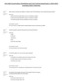 CM 4100 Construction Scheduling and Cost Control passed quiz 4 2024-2025 Louisiana State U