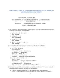 COMP232 SOLUTIONS TO ASSIGNMENT 1 MATHEMATICS FOR COMPUTER SCIENCE CONCORDIA UNIVERSITY