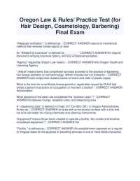 Oregon Law & Rules/ Practice Test (for Hair Design, Cosmetology, Barbering) Final Exam