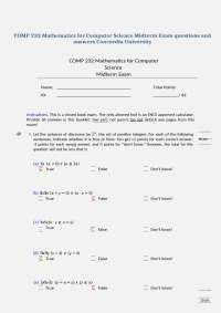 COMP 232 Mathematics for Computer Science Midterm Exam questions and answers Concordia Uni