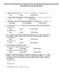 COMP 232 Mathematics for Computer Science Sample Review Questions and answers at the botto