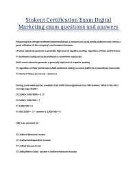 Stukent Certification Exam Digital Marketing exam questions and answers