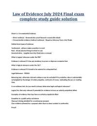Law of Evidence July 2024 Final exam complete study guide solution