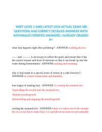 WSET LEVEL 1 SAKE LATEST 2024 ACTUAL EXAM 180 QUESTIONS AND CORRECT DETAILED ANSWERS