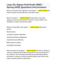 Lean Six Sigma Final Exam (RBS - Spring 2025) Questions And Answers