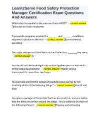 Learn2Serve Food Safety Protection Manager Certification Exam Questions And Answers