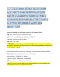 C14 auto EXAM QUESTIONS  ACCURATE AND VERIFIED ACTUAL  EXAM QUESTIONS WITH DETAILED  ANS