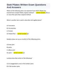 Stott Pilates Written Exam Questions And Answers
