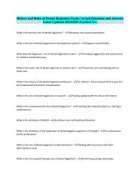 History and Roles of Dental Hygienists Exam | Actual Questions and Answers Latest Updated