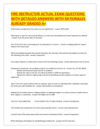 FIRE INSTRUCTOR ACTUAL EXAM QUESTIONS WITH DETAILED ANSWERS WITH RATIONALES ALREADY GRADED