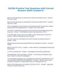 SOCRA Practice Test Questions with Correct Answers 2024| Graded A+