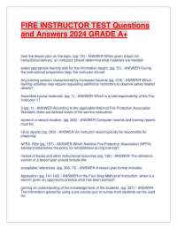 FIRE INSTRUCTOR TEST Questions and Answers 2024 GRADE A+