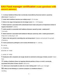AAA Food manager certification exam questions with correct answers.