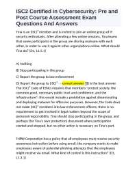 ISC2 Certified in Cybersecurity: Pre and Post Course Assessment Exam Questions And Answers