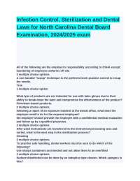Infection Control, Sterilization and Dental Laws for North Carolina Dental Board Examinati