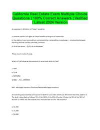 California Real Estate Exam Multiple Choice Questions | 100% Correct Answers | Verified |
