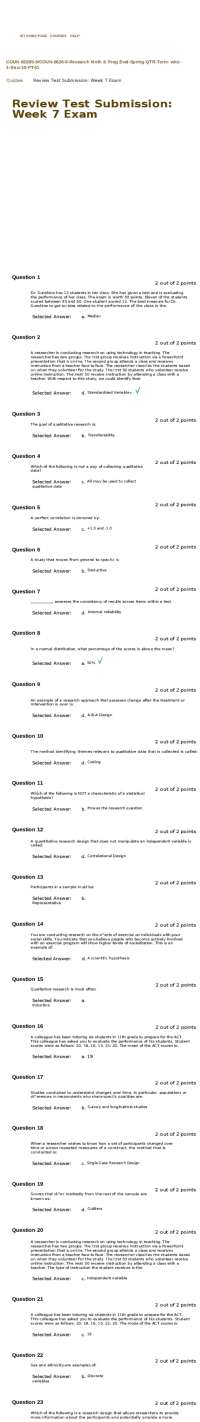 COUN 6328S-9COUN-6626-9-Research Meth and Prog Eval Week 7 Exam - Score50 out of 50 points