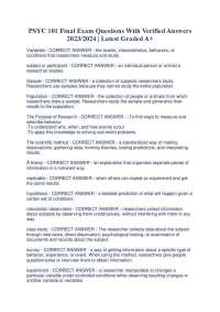 PSYC 101 Final Exam Questions With Verified Answers  2023/2024 | Latest Graded A+