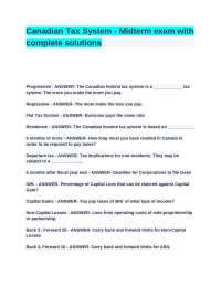 Canadian Tax System - Midterm exam with complete solution