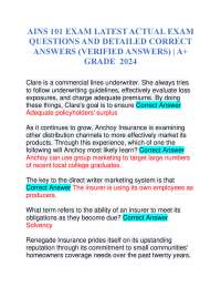 AINS 101 EXAM LATEST ACTUAL EXAM QUESTIONS AND DETAILED CORRECT ANSWERS (VERIFIED ANSWERS)
