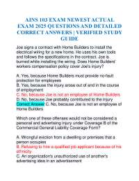 AINS 103 EXAM NEWEST ACTUAL EXAM 2025 QUESTIONS AND DETAILED CORRECT ANSWERS | VERIFIED