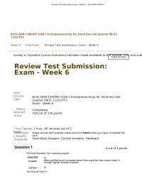 Entrepreneurship for Small Businesses: Exam Review