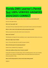 Florida DMV Learner's Permit  Test 100% VERIFIED ANSWERS  2024/2025 CORRECT