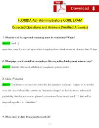 Florida ALF Administrators CORE EXAM: Expected Questions and Answers