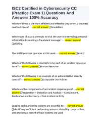 ISC2 Certified in Cybersecurity CC (Practice Exam 1) Questions And Answers 100% Accuracy