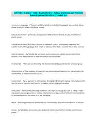 ANT 101: Culture- Unit 1 Exam Review