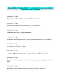 Chem 1020 Lab Final Exam Review: Actual Questions and Answers