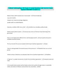 Cultural Anthropology 101 Exam 3 - Actual Questions and Answers