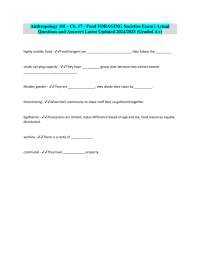 Anthropology 101 - Ch. 17 - Food Foraging Societies Exam