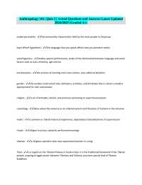 Anthropology 101: Quiz 2 | Actual Questions and Answers Latest Updated 2024/2025 (Graded A