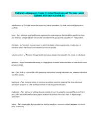 Cultural Anthropology Exam 4 | Actual Questions and Answers Latest