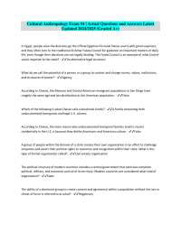 Cultural Anthropology Exam #4 | Actual Questions and Answers Latest