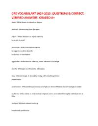 GRE VOCABULARY 2024-2025. QUESTIONS & CORRECT, VERIFIED ANSWERS. GRADED A+
