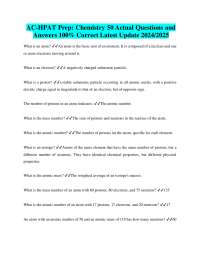 AC-HPAT Prep: Chemistry 50 Actual Questions and Answers 100% Correct Latest Update 2024/20