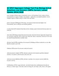AC HPAT Algonquin College Test Prep Biology Actual Questions and Answers 100% Correct| Lat
