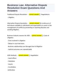 Business Law: Alternative Dispute Resolution Exam Questions and Answers