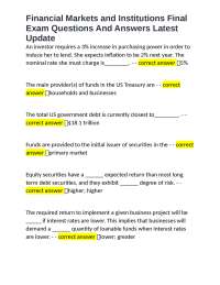Financial Markets and Institutions Final Exam Questions and Answers